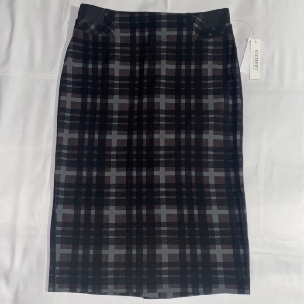 NWT Context Plaid Pattern Knee Length Pencil Skirt